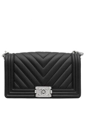 Chanel Shoulder Bag Boy 25 Lambskin Black Silver Chain